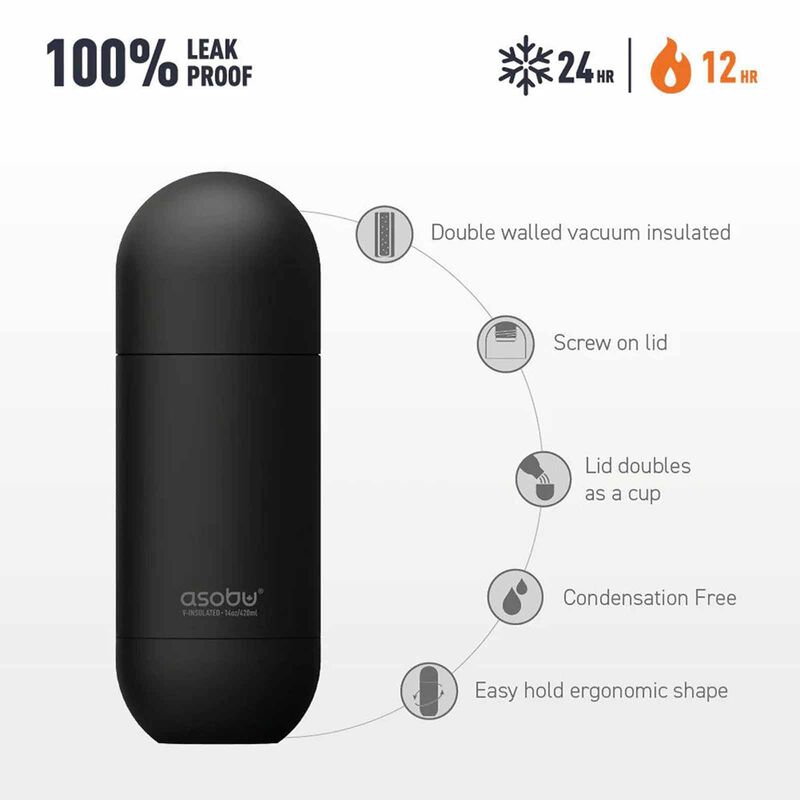 ASOBU Puramic Orb Water Bottle Black 420ml ASBV30BK-image 2