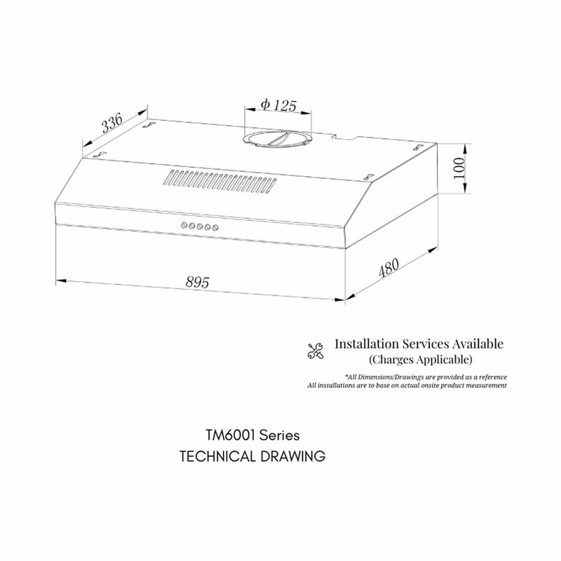 TURBO 90cm Cooker Hood With Touch Button (excl. Install) TM6001-SS-image 3