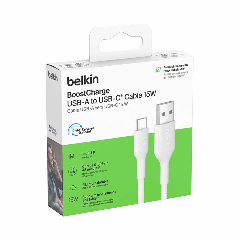 BELKIN Usb-a - Usb-c Cable 2.0, Pcr, 1m, White CAB021FQ1MWH-image 3