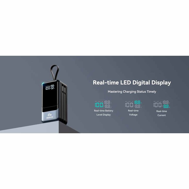 MOKIN Fast Charging Powerbank With Built-in 2 Cable 18400mah 65w MOPB0202-BK-image 6