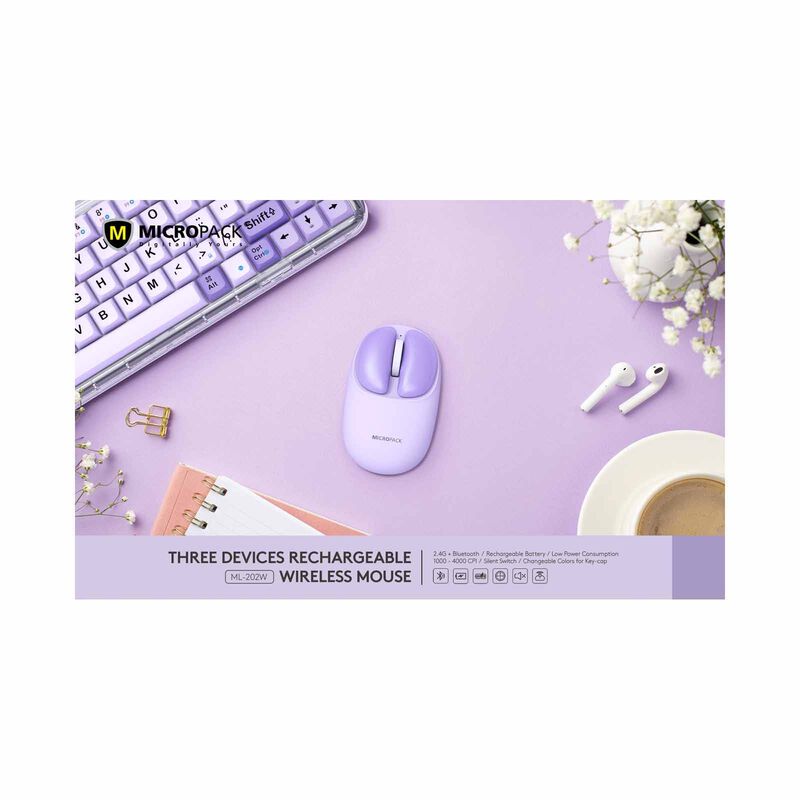 MICROPACK Lifestyle 2.4g + Bluetooth Wireless Mouse - Purple ML-202W-PL-image 2