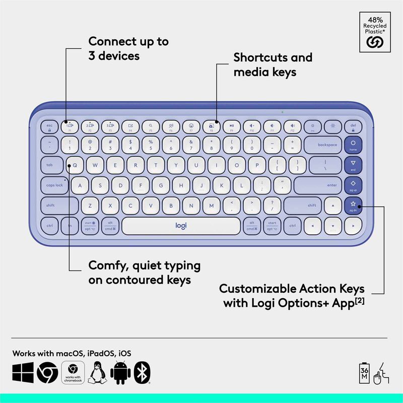 LOGITECH Pop Icon Keys Wl Kb - Lilac 920-013086-image 12