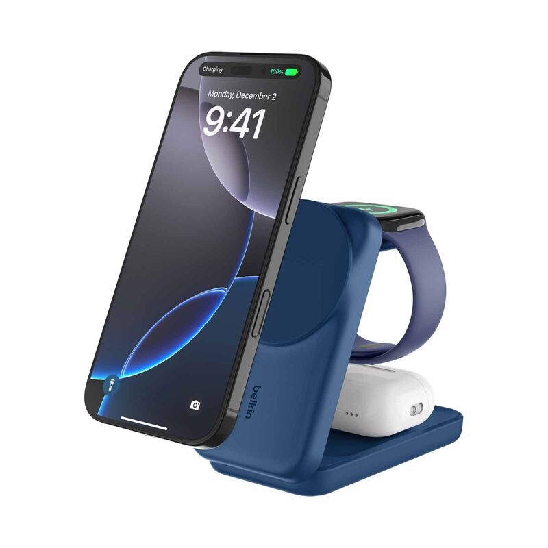 BELKIN Qi2.2 25watt 3-in-1 Wireless-charger Sq - Blue WIZ036MYBL-image 2