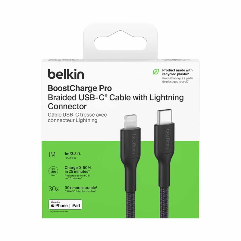 BELKIN Usb-c - Lightning Cable, Braided Pcr, 1m, Black CAA022FQ1MBK-image 4