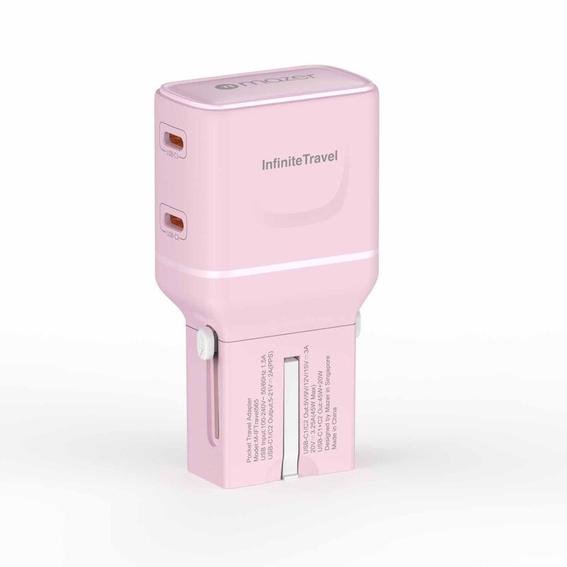 MAZER Infinitetravel Pocket Gan Pd65w 2c Travel Charger-pink M-IFTRAVEL565-PK-image 1