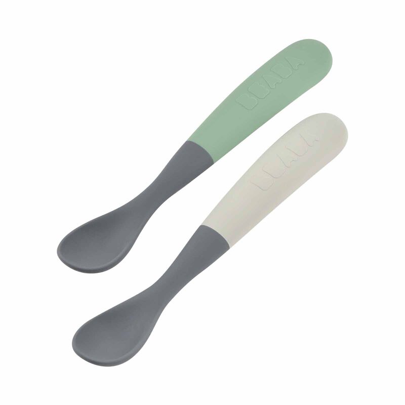 BEABA Silicone Spoons Two-tone Travel Set With Case - Mineral/sage Green (online) 1ST STAGE-image 1
