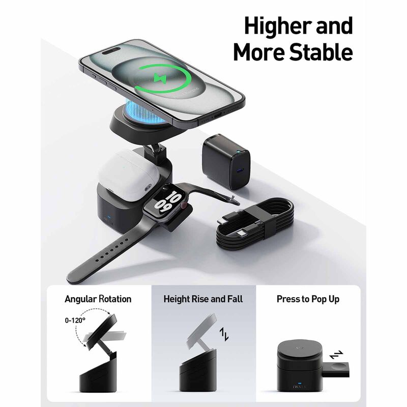 IWALK Standme Power 3-in-1 Wireless Charger Black For Iphone/watch/airpods MXS007-001A-image 6