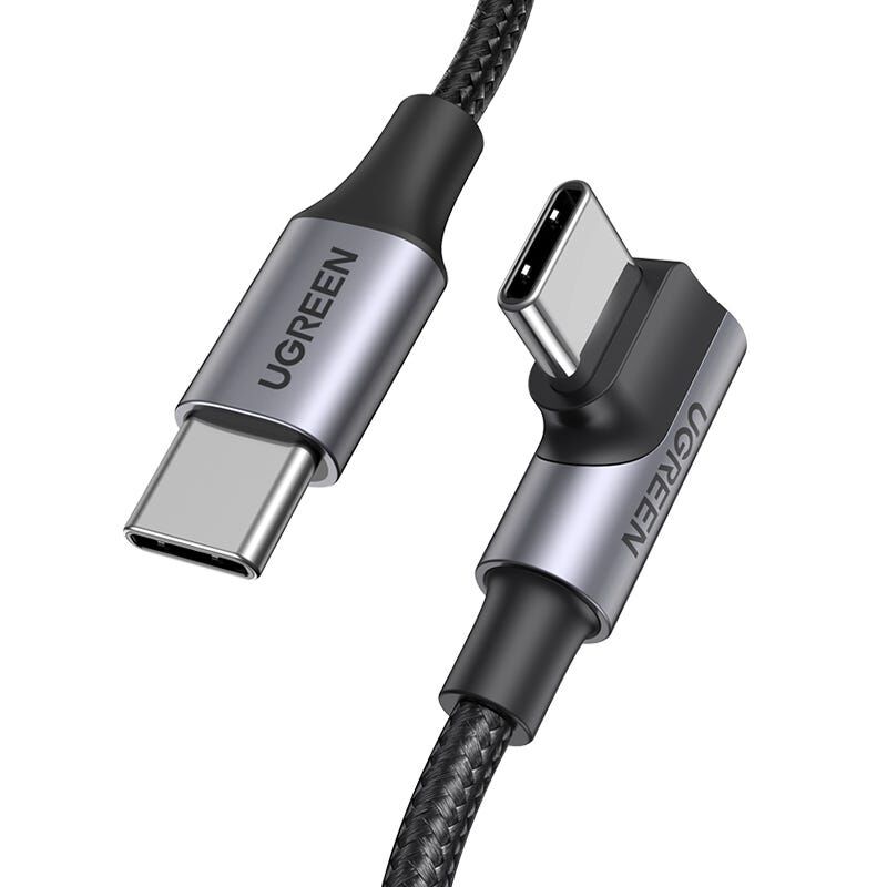 UGREEN Usb-c 2.0 To Angled Usb-c M/m Round Cable Aluminium Shell With Braided 2m (black), 100w & 480mbps 70645-image 4