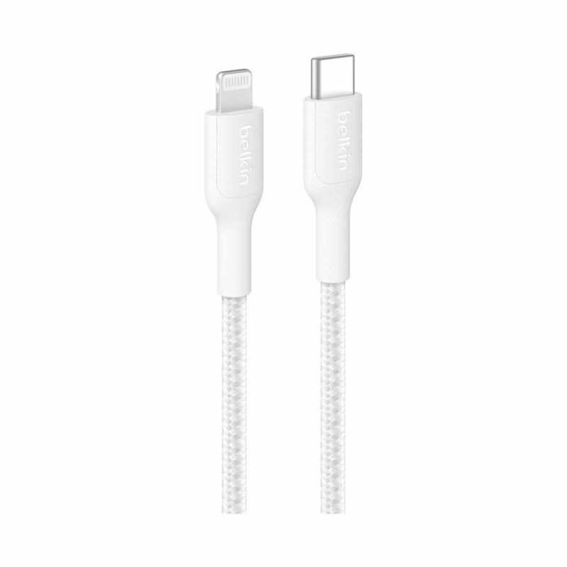 BELKIN Usb-c - Lightning Cable, Braided Pcr, 2m, White CAA022FQ2MWH-image 1