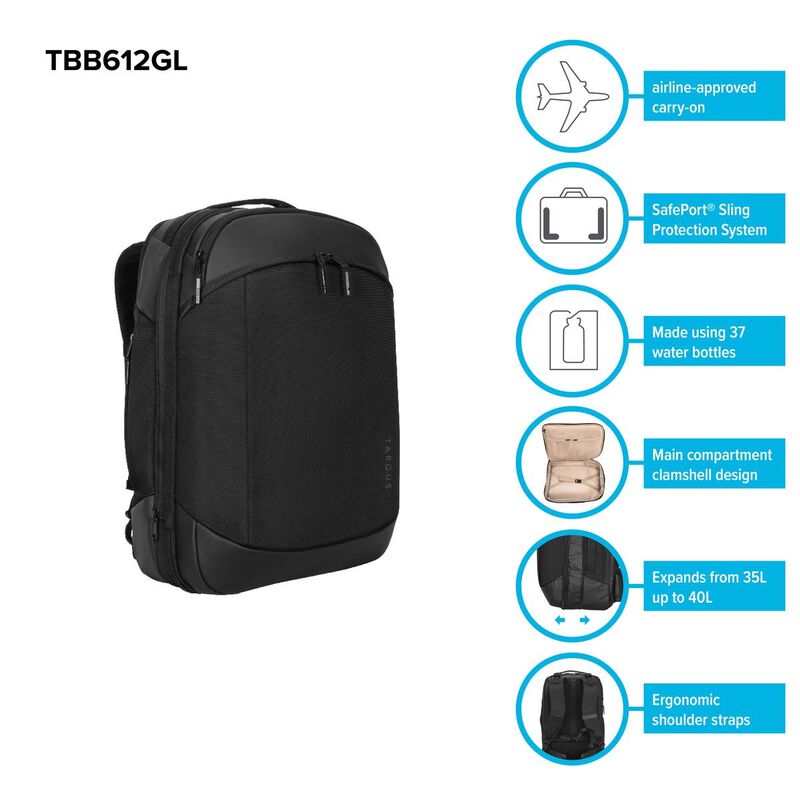 TARGUS 15.6&rdquo; Ecosmart&reg; Mobile Tech Traveler Xl Backpack - Black TBB612GL-image 7