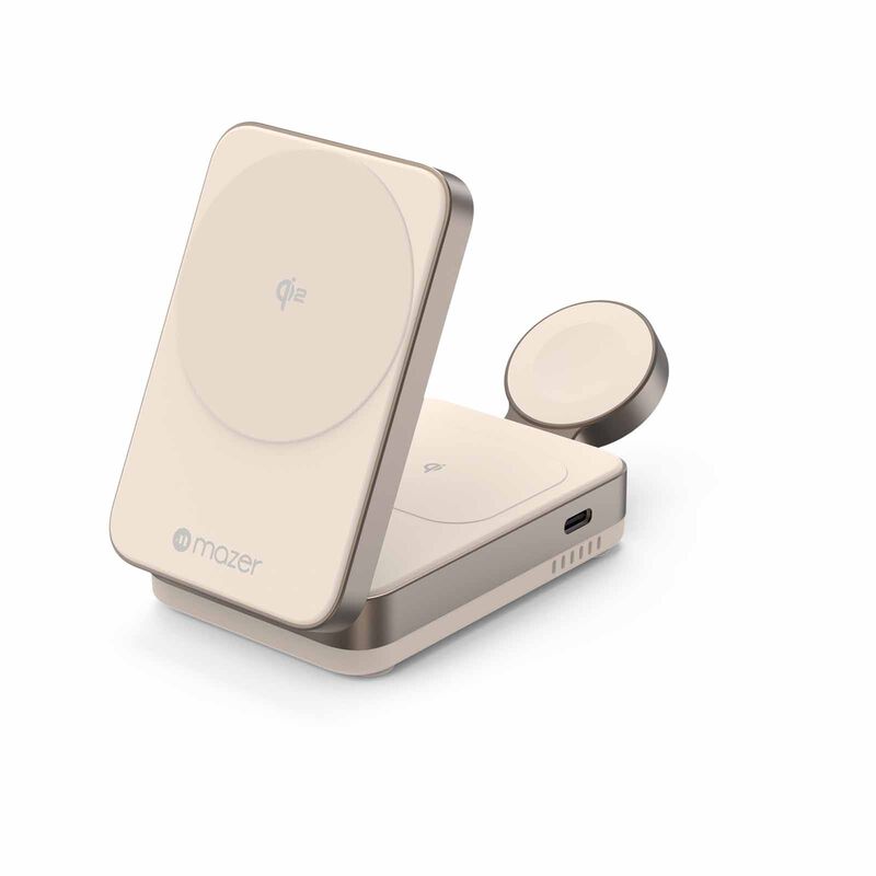 MAZER Qi2 Certified 25w Foldable 3in1 Wireless Charger-desert Titanium M-QI2-MAGFOLD05-DT-image 1