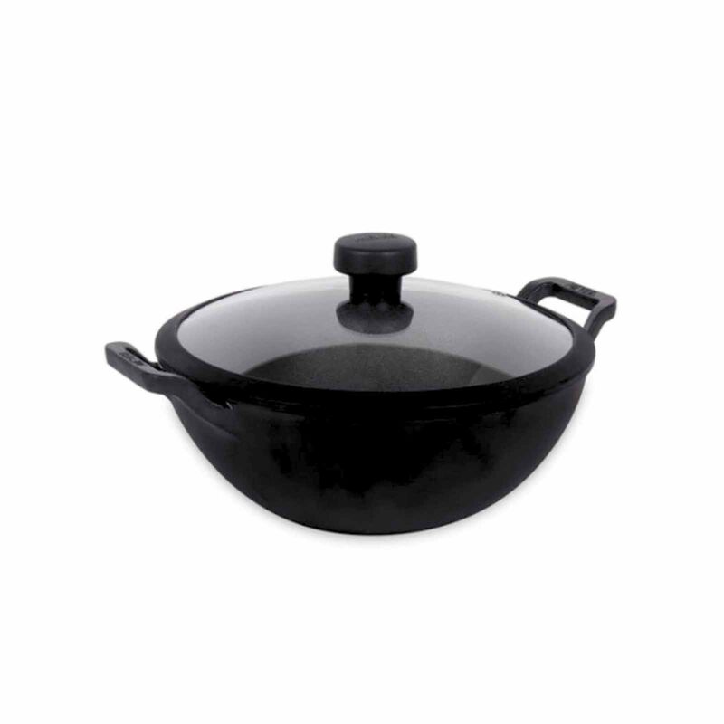 MEYER Pre-seasoned Cast Iron 24cm/3l Deep Kadai With Glass Lid 48188-image 1