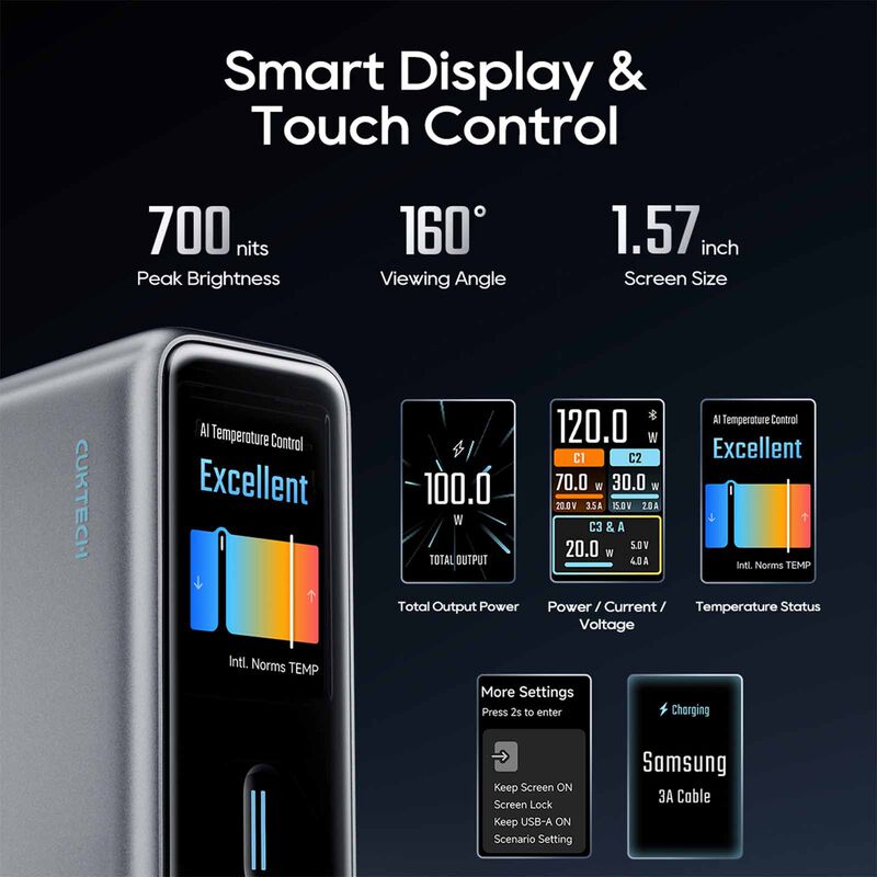 CUKTECH Charger No 10 Ultra Pd 120w Display W Cable - Silver AD1204UK-image 3