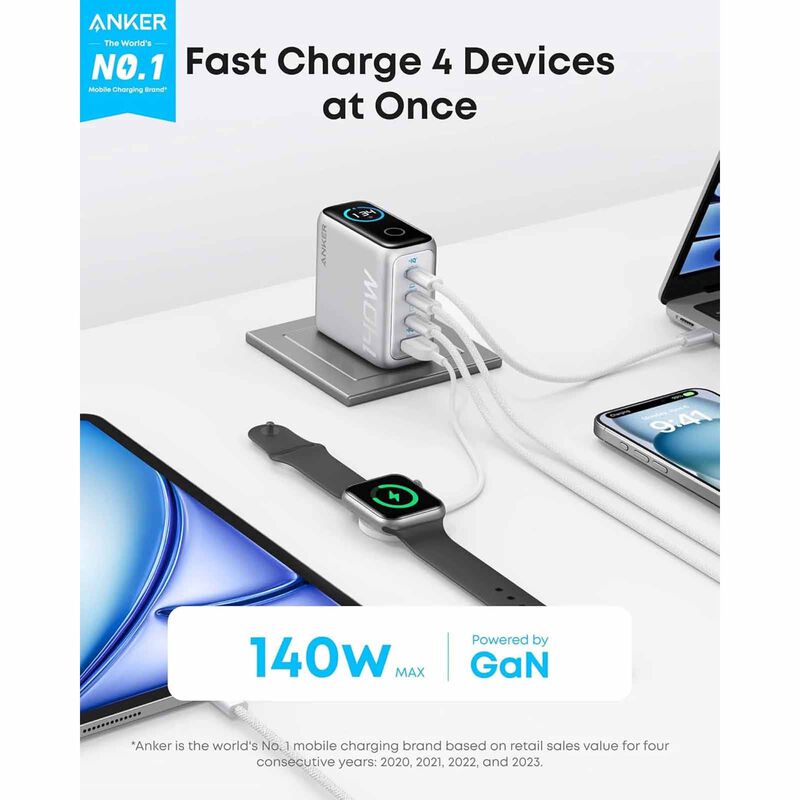 ANKER 140w Ai Display 4-port Foldable Pd 3.1 Usb-c Gan Charger B2697K41-image 3