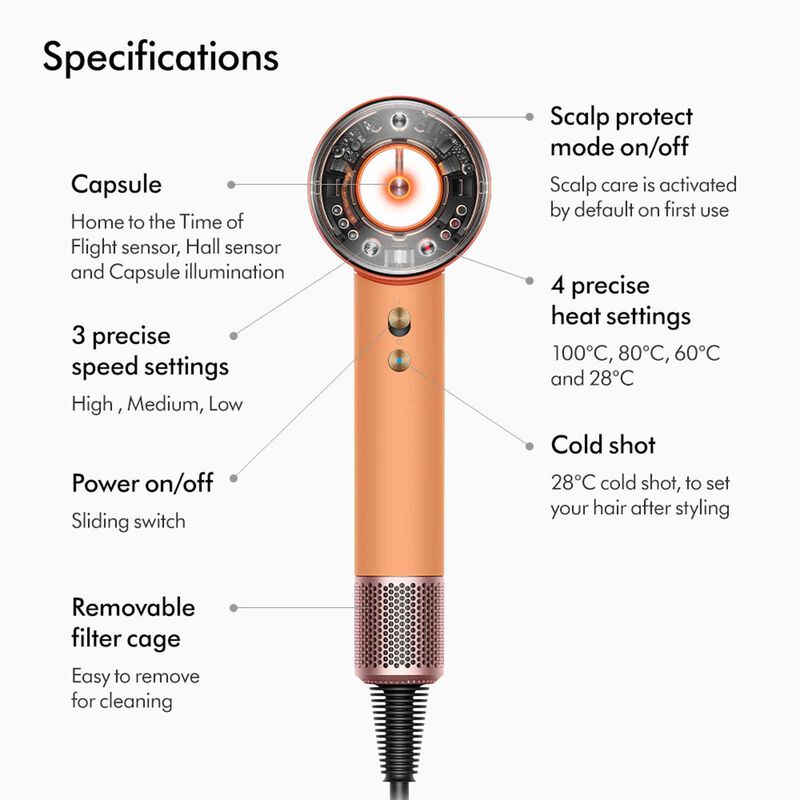 DYSON Hd16 Supersonic Nural Hair Dryer (176979-01) - Ceramic Apricot/topaz HD16 T1/T2 UK/IE/SA/AE/HK/MY/SG CEAPC/TZ-image 5