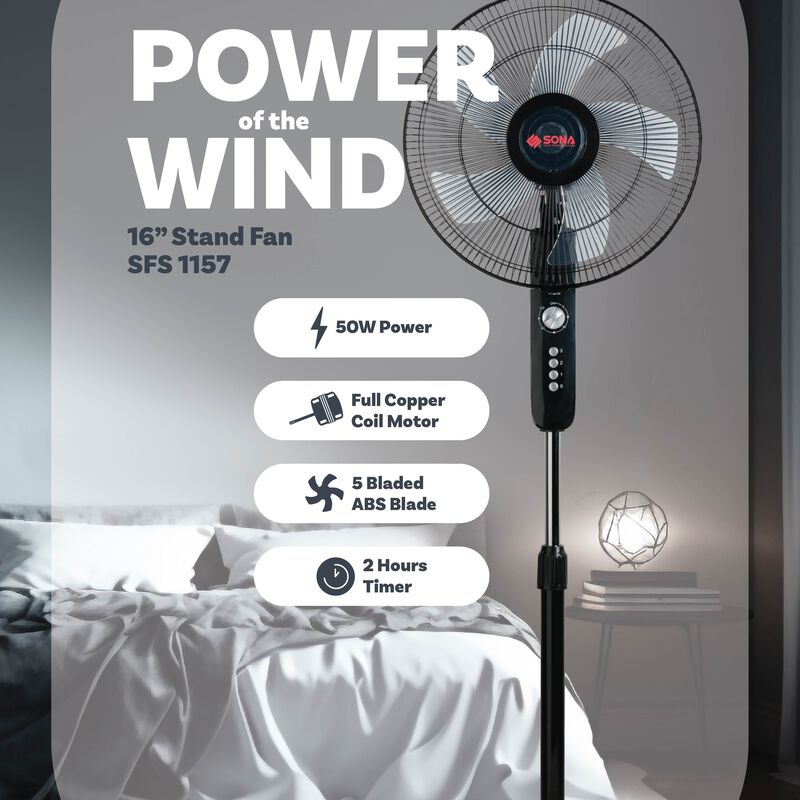 SONA 16 In Stand Fan -black SFS1157-image 2