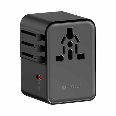 MAZER Infinitetravel Gan Pd70w 3c+2a 100-240v/8a Spare Fuse World Travel Charger-blackgrey M-IFTRAVEL170PD-BG