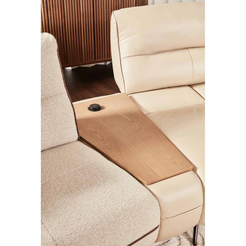 MUZE 3pcs Modular Set W Wireless Charging (fab) F20 Beige Piping Diff Fabric Sofa OLWEN-image 3