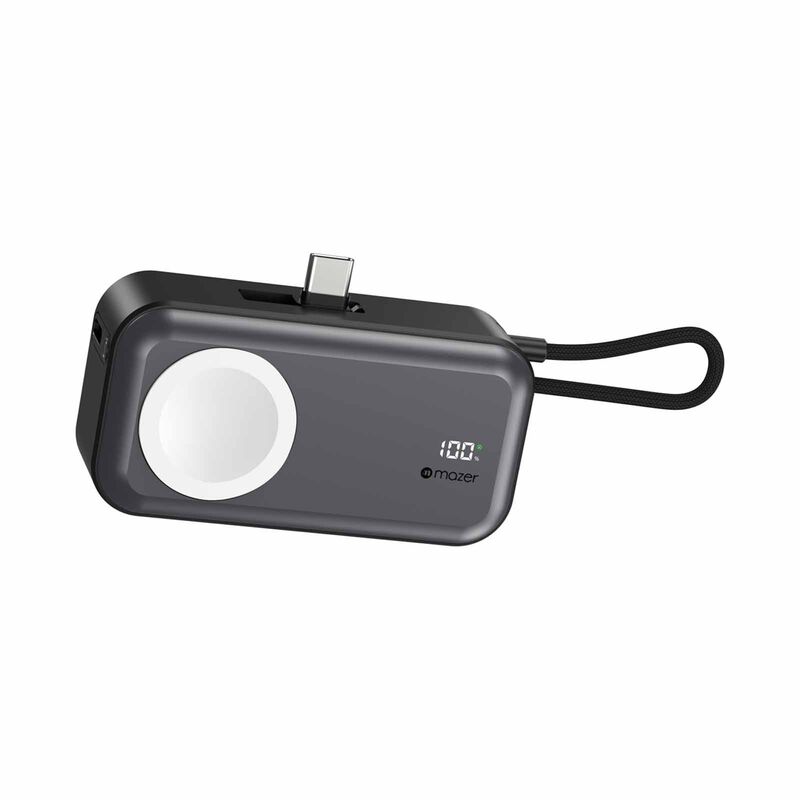 MAZER Pocketmini 5000mah/built-in Cable+apple Watch Charging+stand/pd20w Power Bank - Black M-POCKET5.0W-BK-image 1