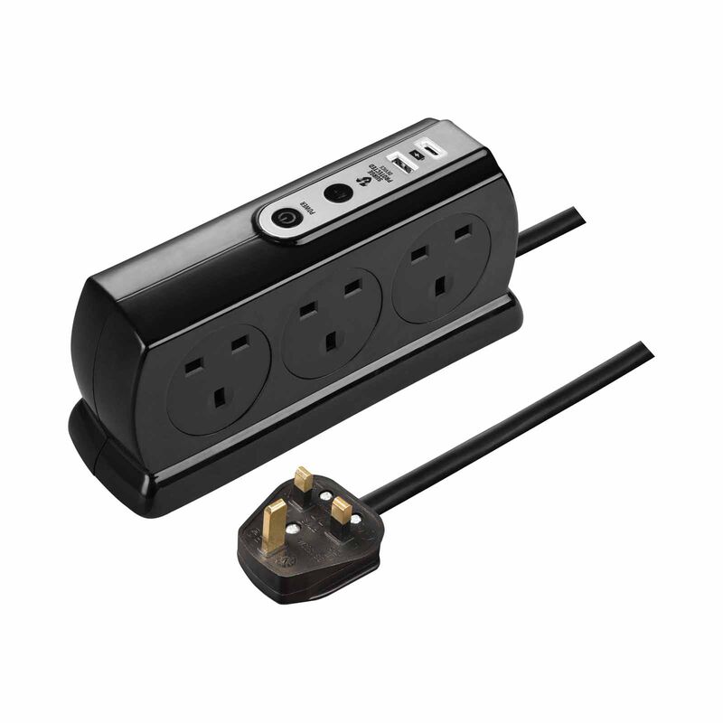 MASTERPLUG 6 Socket 2m Surge+switched Extension W Usb A+c SRGDSUAC2062PB-image 1