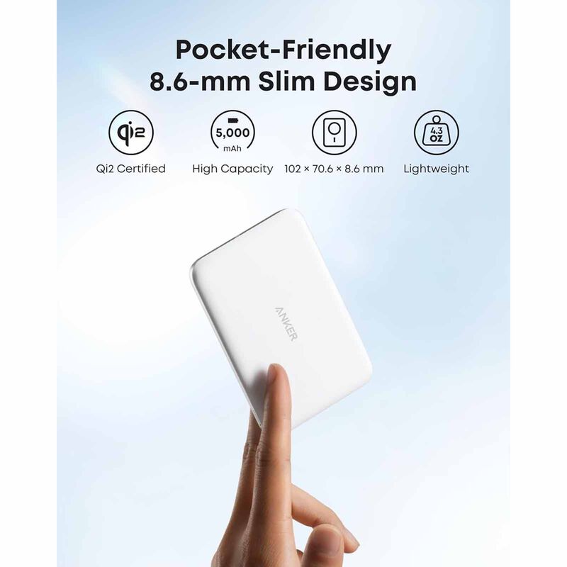 ANKER Maggo Ultra-slim 5000mah Qi2 Certified 15w Powerbank - White A1665H21-image 2