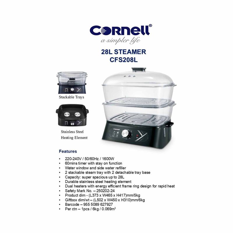 CORNELL 2 Tier Food Steamer 28l CFS208L-image 4