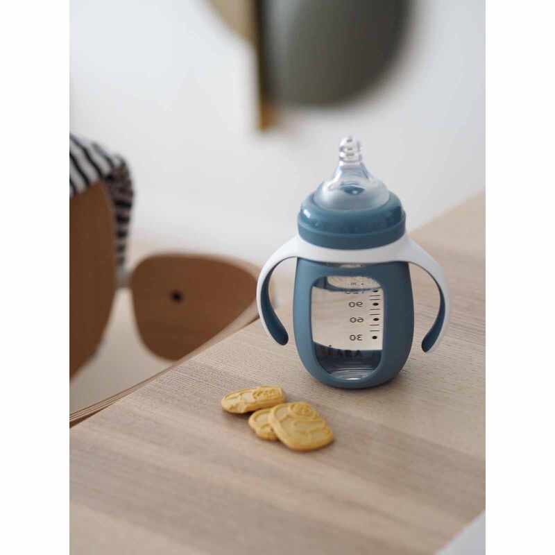 BEABA With Silicone Protective Sleeve 210ml - Blue (online) GLASS BOTTLE-image 4