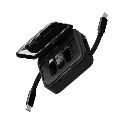 BAZIC Gocharge Loop, 5 In 1 Cable Kit With Swappable Usb A & Lighting Adapters, 1m Retractable Cable - Bla CBL-LOOP-BLK100