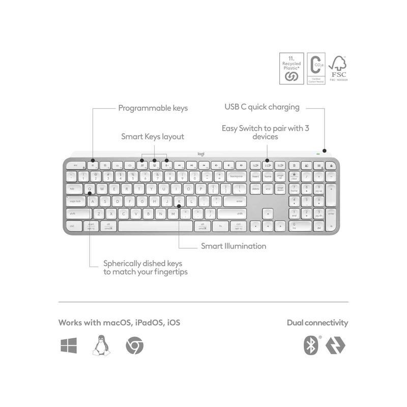 LOGITECH Mx Keys S Illuminated Keyboard Pale Grey 920-011564-image 3