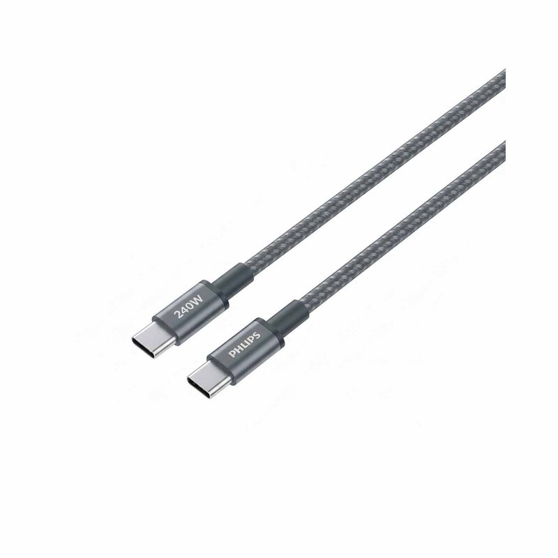 PHILIPS Sync & Charge Cable C To C - 1 Meter Max 5a (240w) Black Braided 480 Mbps DLC7030C/00-image 2