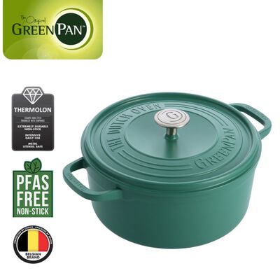 GREENPAN Featherweights 28cm Ceramic Non-stick Casserole Pot With Lid - Artichoke Green GPFW004917