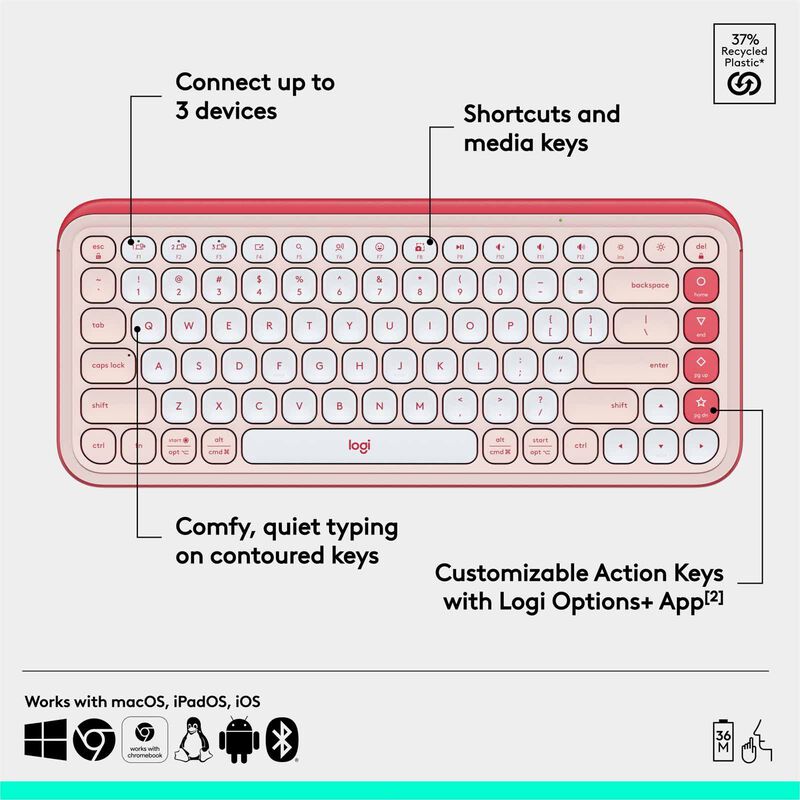 LOGITECH Pop Icon Keys Wl Kb - Rose 920-013085-image 12