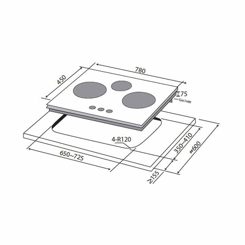MAYER 78cm 3 Burner Gas Hob - Glass Black (lpg/pub) (exclude Installation) MMGH378HI-image 3