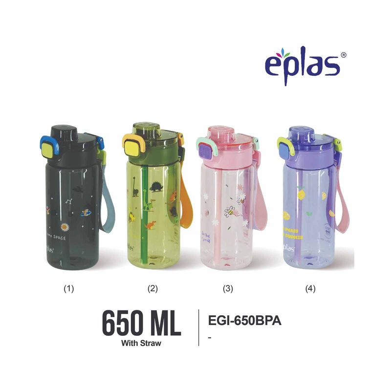 EPLAS Candy Crush One-touch Open Water Bottle With Prints (650ml) - Purple/lemon EGI-650-image 2