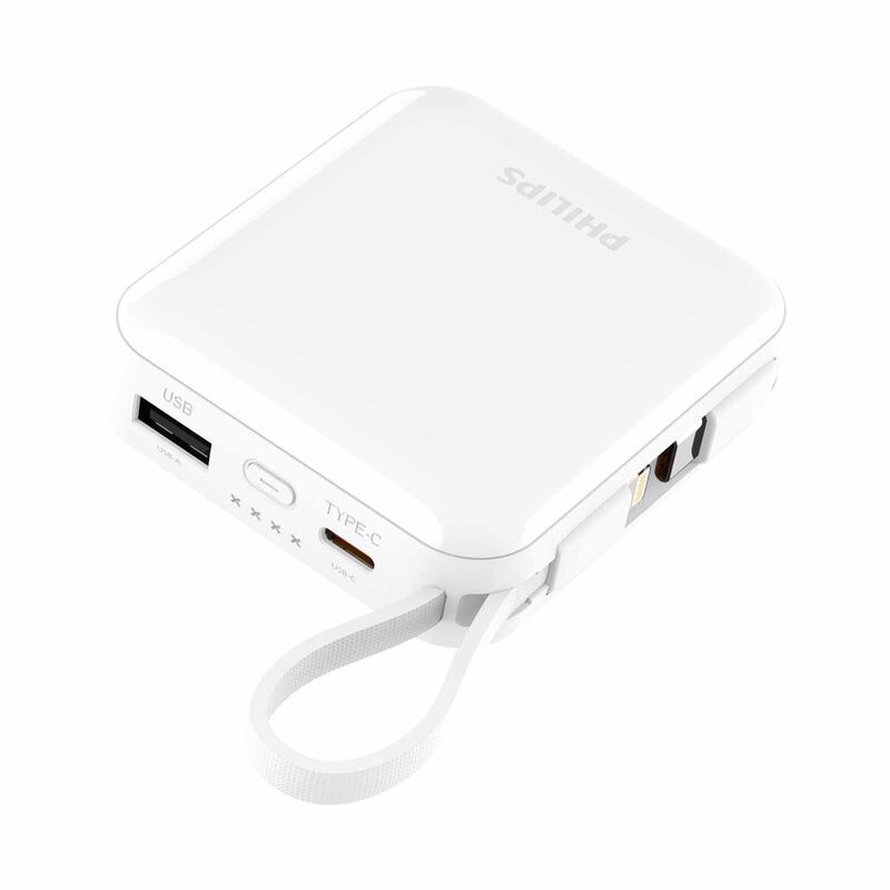PHILIPS 10000mah Super Mini Series (pd 22.5w, Input 1c+1m, Ouput 1a+1c, With Cable C+lighting) - White DLP5713CW/00-image 2