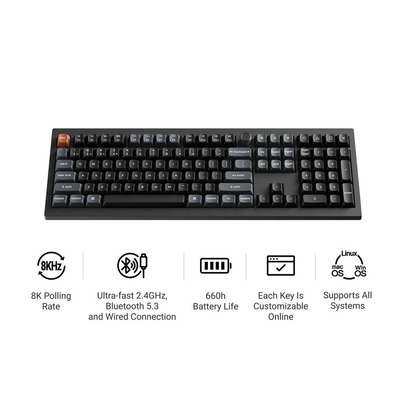 KEYCHRON V6 Ultra 8k 100% 108 Key Black Knob Rgb Hot-swap Silk Pom Brown Switch KYCN-V6U-D3-image 2