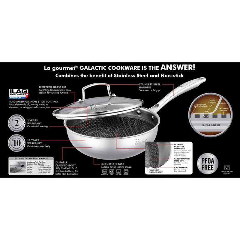 LA GOURMET Galactic Honeycomb 20cm Wok With Glass Lid (induction) LGGC417732-image 2