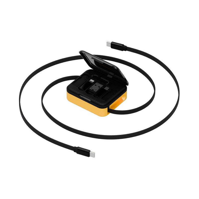 BAZIC Gocharge Loop, 5 In 1 Cable Kit With Swappable Usb A & Lighting Adapters, 1m Retractable Cable - Yel CBL-LOOP-YLW100-image 5