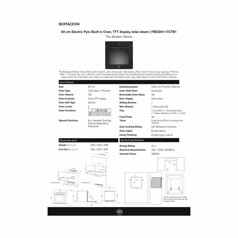 BERTAZZONI 60cm Built-in Steam Oven (black Glass Finish) FMOD6117CTB1-image 4