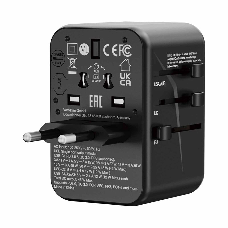 VERBATIM Uta-08 Universal Travel Adapter With 1 X Usb-c Pd 45w / 1 X Usb-c / 3 X Usb-a VM32123-image 5