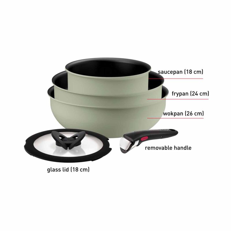 TEFAL Ingenio So Delicious 5pc Ih Cookware Set - Green L825S5-image 3