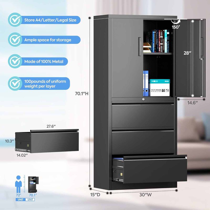 STEELCRAFT Filex Tall Storage Cabinet 2 Doors + 3 Drawers76 X 38 X 178 H Cm FILEX-image 5