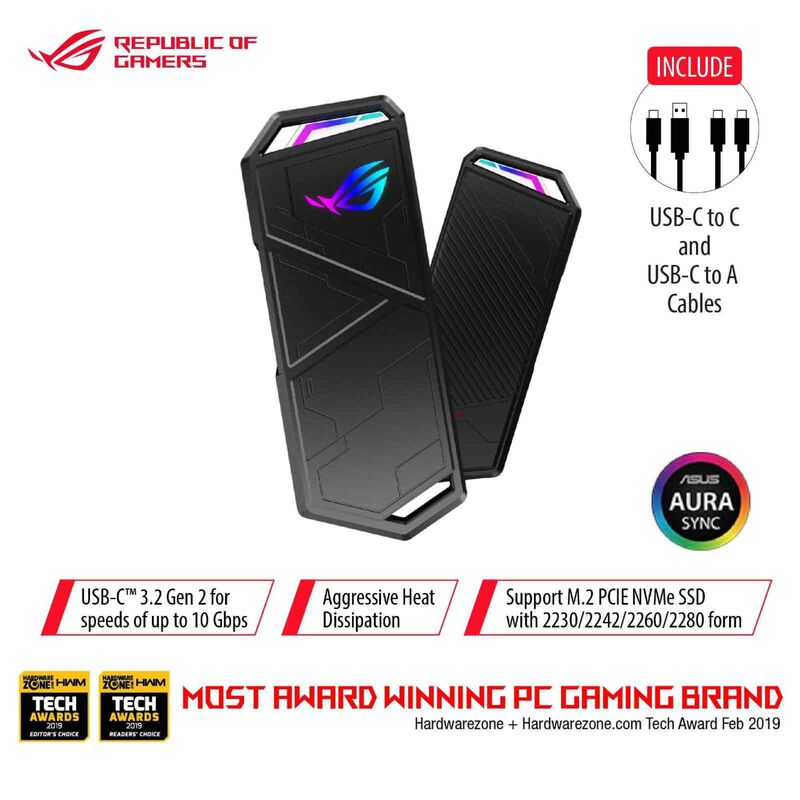 ASUS M.2 Nvme Ssd Enclosure (dual Cables) ROG STRIX ARION ESD-S1C/BLK-image 1