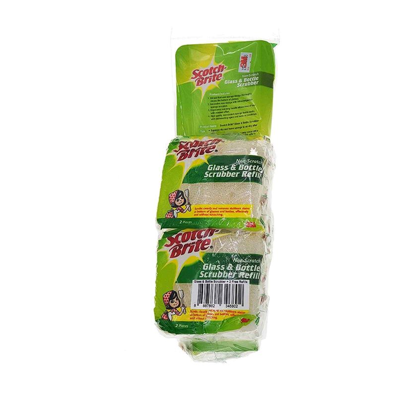 3M SCOTCHB Value Pack: Glass & Bottle Scrubber W/foc 2 Free Refills XD005518936-image 3