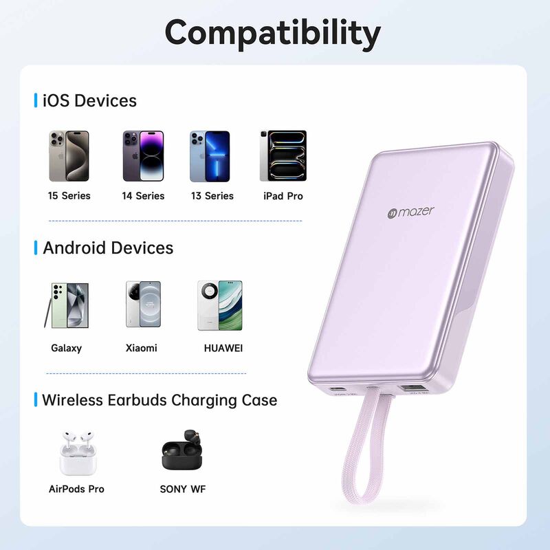 MAZER Powercharge Link 10,000mah Pd35w With Built-in C-cable Powerbank - Lavendar M-PC35L10V3-LD-image 5