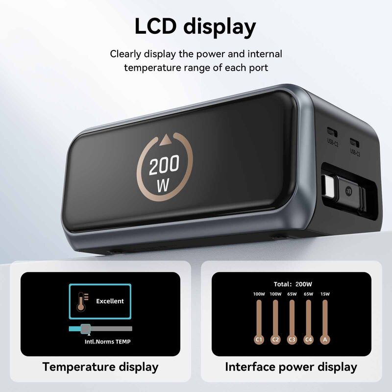 MAZER Ai Prestigegan Pd200w Desktop Charger With Retractable Cable - Black M-AI-D200-V7-BK-image 2
