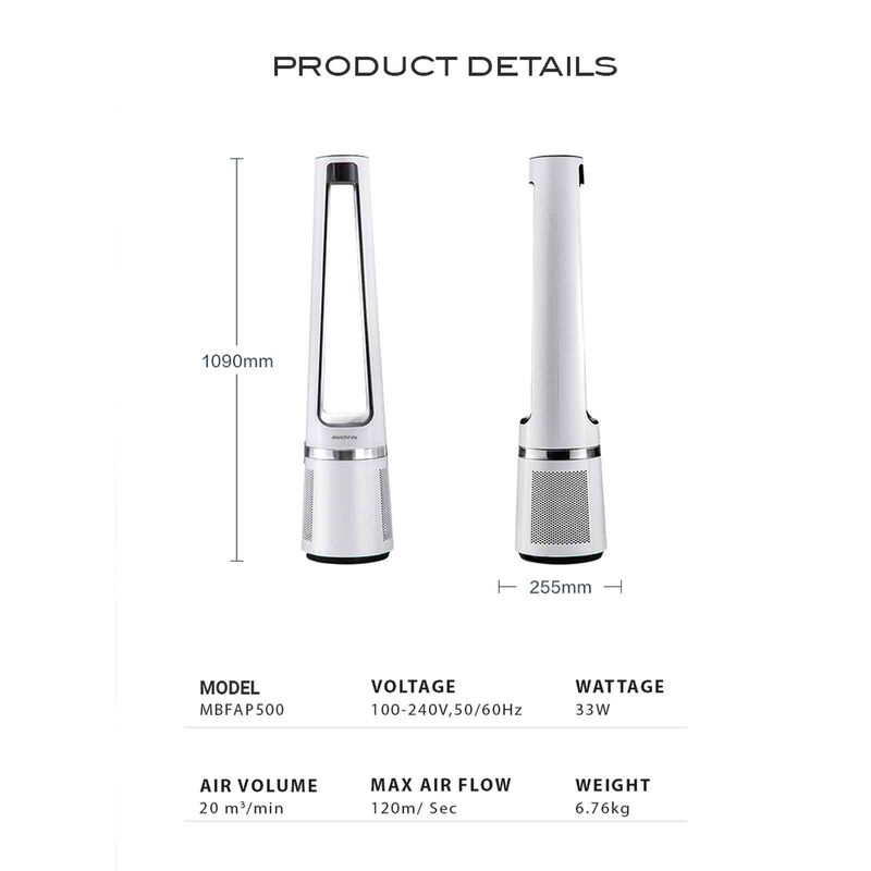 MISTRAL Bladeless Fan With Air Purifier -white MBFAP500-image 5
