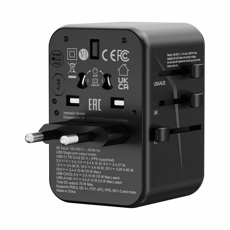 VERBATIM Uta-09 Gan Iii Universal Travel Adapter 1 X Usb-c Pd 70w / 2 X Usb-c / 2 X Usb-a VM32124-image 5