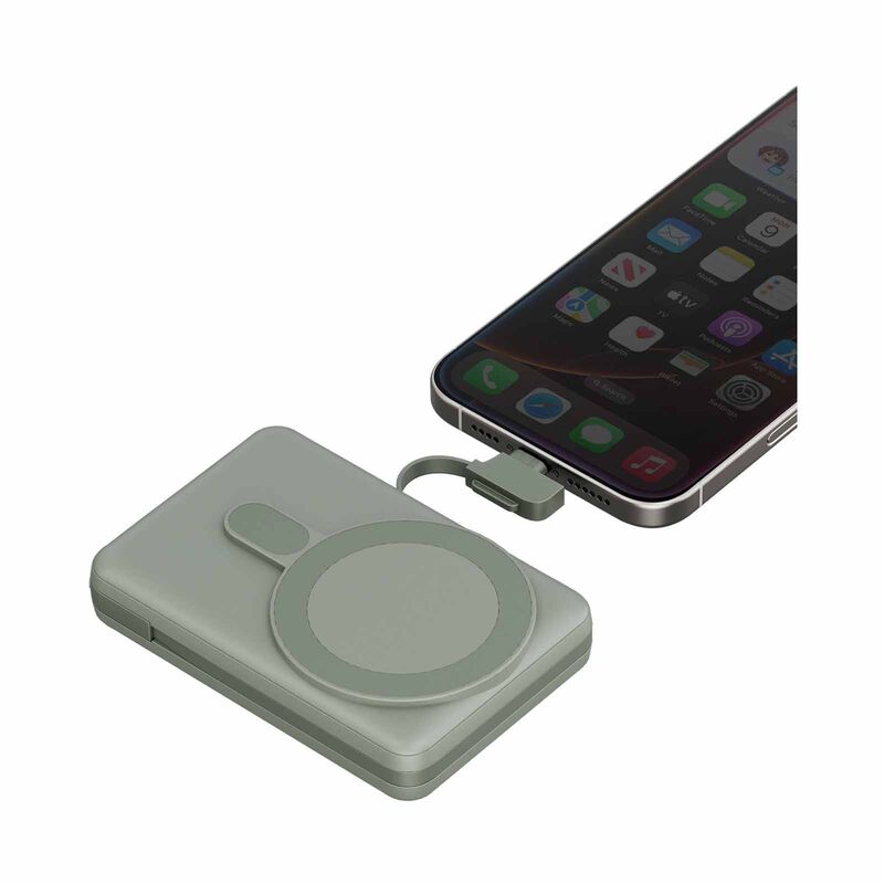 ENERGEA Magpac Pro Plus, 10000mah Magsafe Compatible Qi2 Powerbank With Built-in Cable And Stand - Sage MP-PROPLUS-SAG-image 3