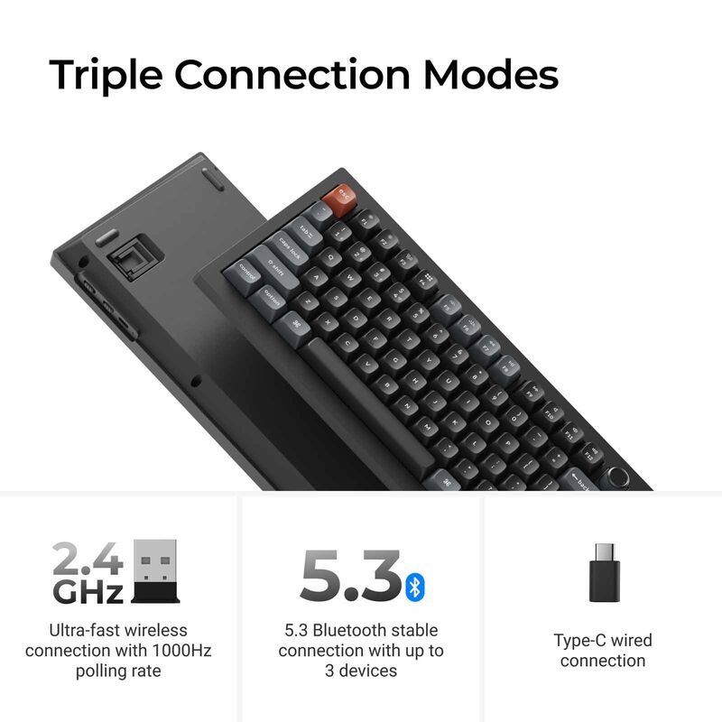 KEYCHRON V3 Ultra 8k 80% 87 Key Black Knob Rgb Hot-swap Silk Pom Red Switch KYCN-V3U-D1-image 3